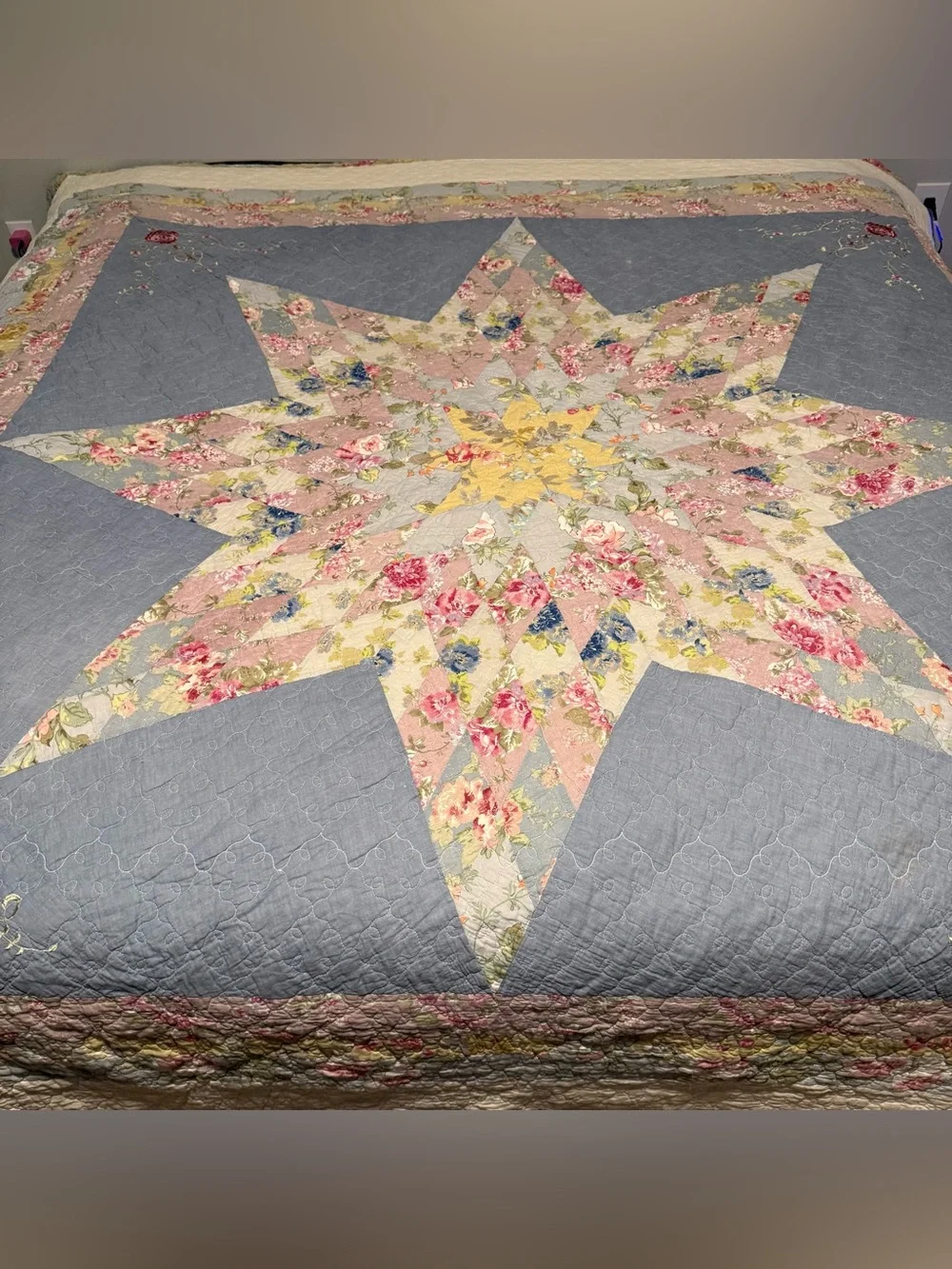 Vtg Floral Cottagecore Quilt King Cal King Giant Lonestar Patchwork 120x90 Farm